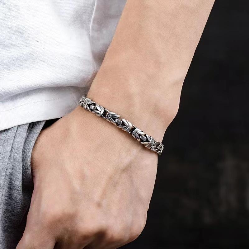 2026 Pendant Retro Style Silver Plated Bracelet Trendy Men's Simple Style