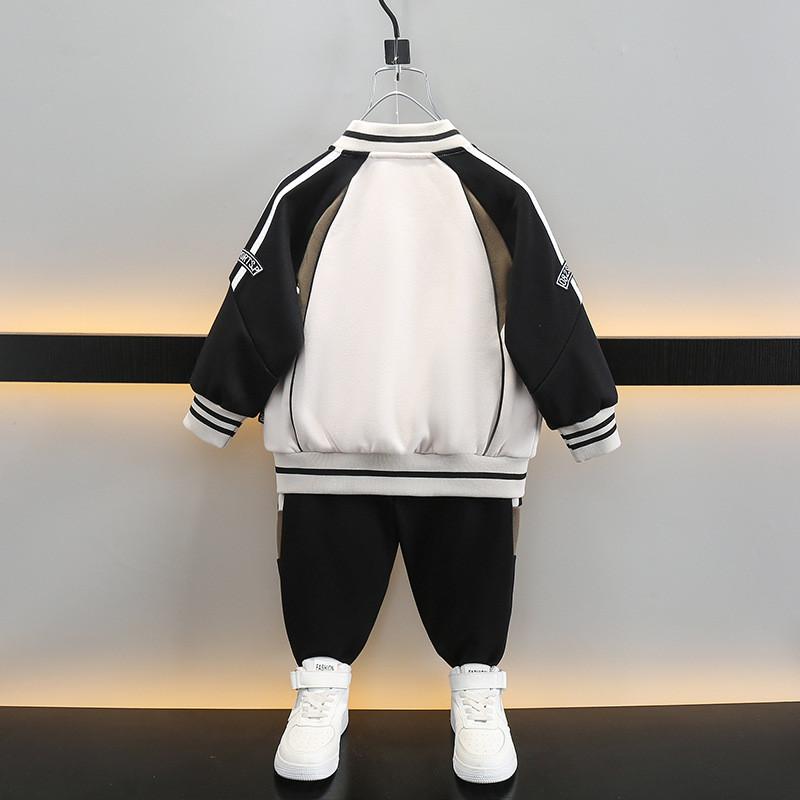 Stylish Boys Autumn Sports Set 2024 Trendy Kids Baseball Jacket Outfit Two Piece Suit