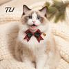 Holiday Cat Bow Christmas Pet Collar, Adjustable Collar with And Bell, Accessories Plaid Print for Cats, Small Dogs, Wear Festive Costume
