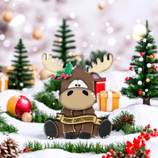 Elk Decoration Wooden Cartoon Elk Ornament Rustic Xmas Centerpiece