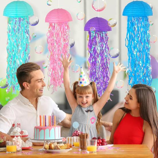 6 Pack Jellyfish Lanterns Gradient Blue Ocean Themed Paper Lantern Decorations Beach Pool Classroom Hanging Decor for Mermaid Birthday Party
