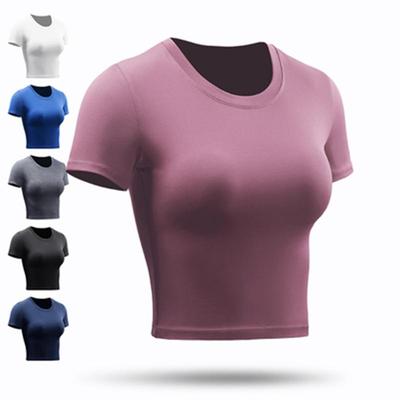 Trænings Crop Tops til Kvinder Kortærmet Bluse Dame Fitness T-shirt Kompression Løb Yoga Strømpebukser Tøj