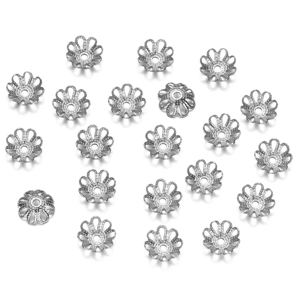 20/50Pcs/Pack Stainless Steel Flower Tree Leaf Round Beads Caps For Handmade DIY Jewelry Making Bracelet Necklace Accessories