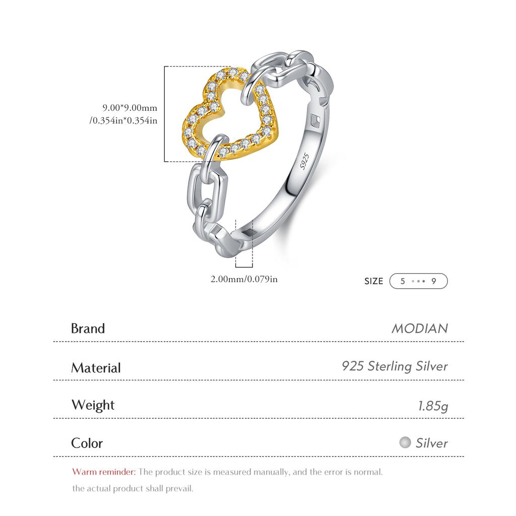 MODIAN 925 Silver Romantic Heart Ring Mix Hollow Out Paved CZ Ring for Women Sweet Birthday Jewelry Gift