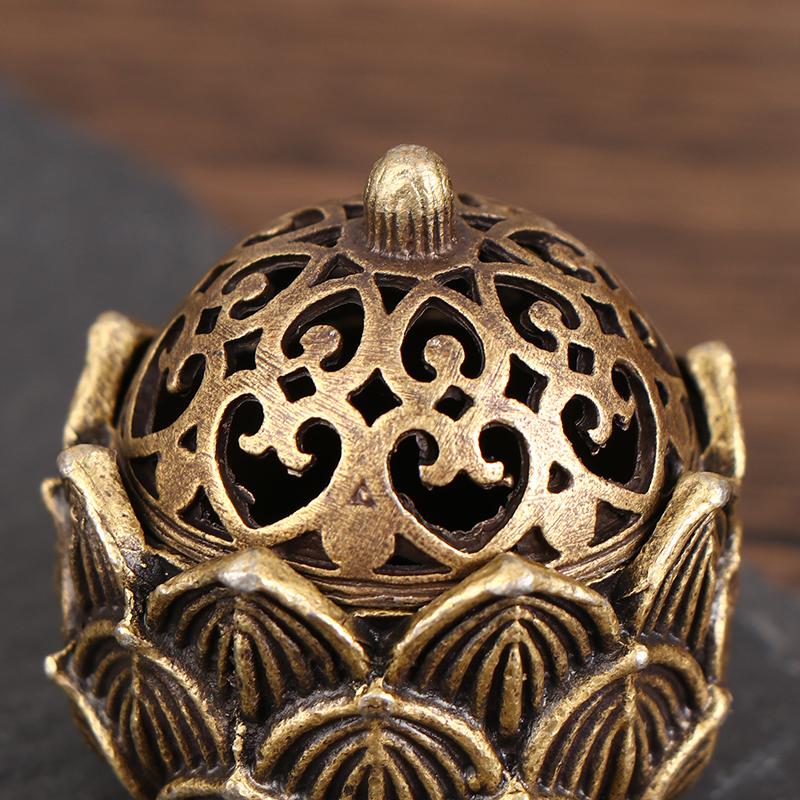 1Pc Retro Alloy Small Lotus Mountain Hollow Out Incense Stick Burner Incense Holder With Cover Home Decoration Crafts