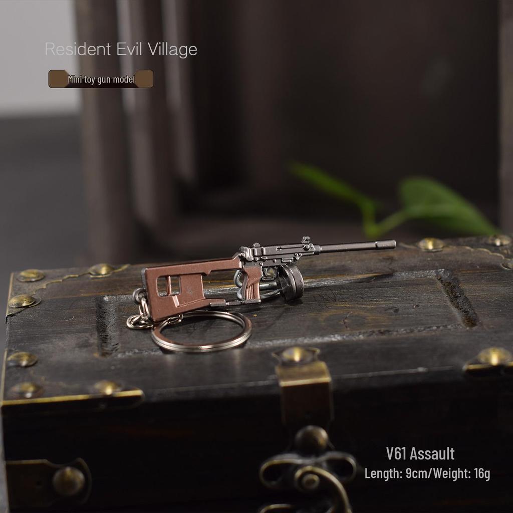 Resident Evil 8 V61 Submachine Gun Pendant Keychain Toy Model, Non-firing 9cm Alloy Design