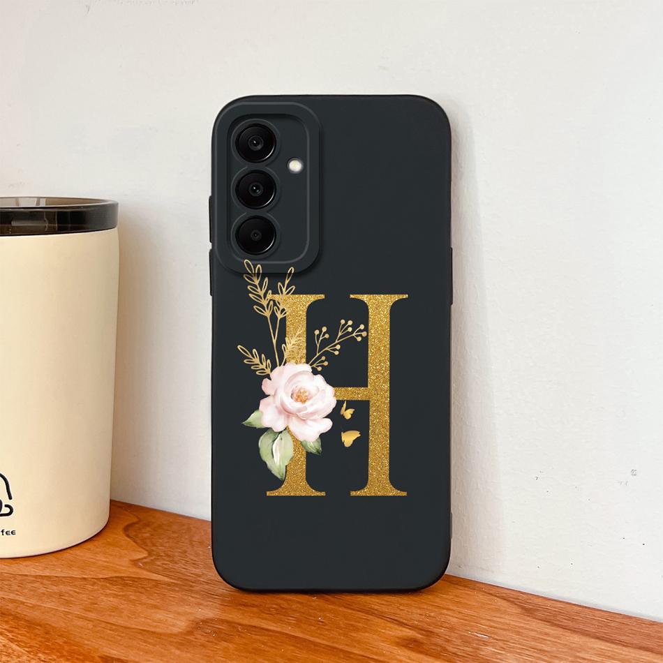 Flower Letters Case For Samsung Galaxy A17 A07 A37 A57 Couple Bumper Soft Liquid Silicone Anti Slip Phone Protective Cover Coque