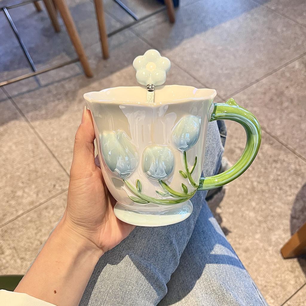 Tulpe Becher Hoch aussehende Keramiktasse Kaffee Frühstückstasse Wasserbecher Hochzeit Brautjungfern Geschenk Mädchen Souvenirs