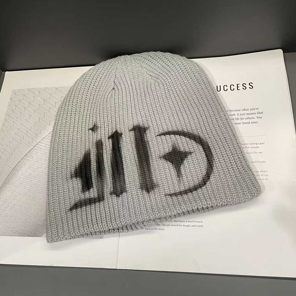 Pile Hat Cold Hat for Men In Autumn and Winter Street Sweet and Cool European and American Style Spray Painted Knitted Woolen Hat for Women