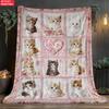 Pink cute kitten print throw blanket - Soft, warm, thick flannel coverlet suitable for all seasons and ideal for home naps and air conditioning use.