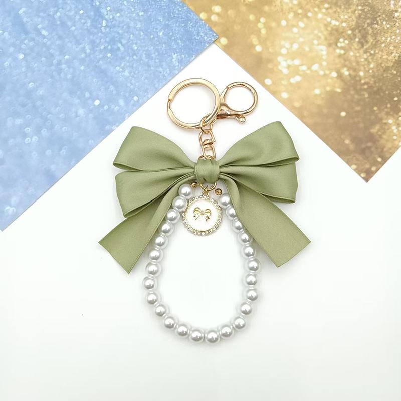 Fashion Large Bowknot Ribbon Pearl Key Chain Women's Multi-color DIY Key Pendant Hanging Ornament Sweet Bag Accessories