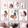 Nordic Prints Art Canvas Painting Wall Pictures for Living Room Decor, Teddy Bear, Rose Flower, Fashion Dress, Girl, Dog