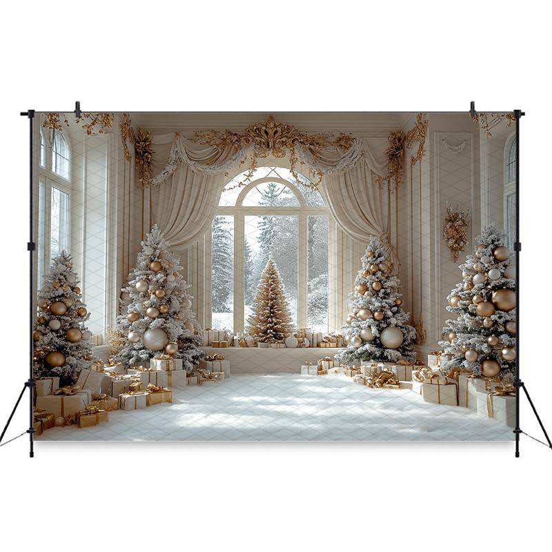 Mocsicka Weihnachten Hintergrund Fotografie Weihnachtsbaum Winter Schnee Haus Fenster Geschenke Dekoration Baby Shooting Kulisse Fotostudio