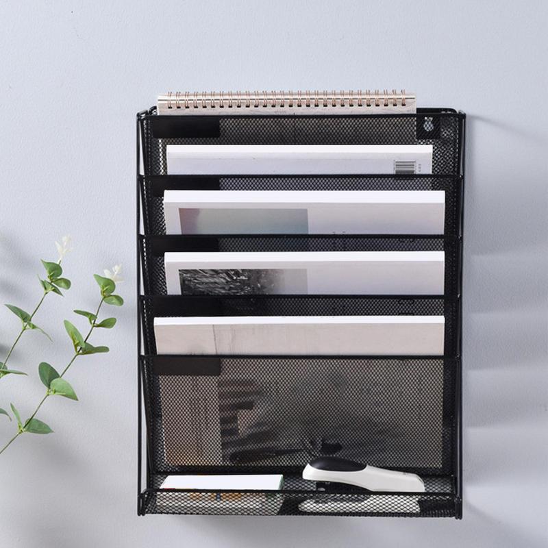 Wall Mount File Holder 4-Tier File Storage Rack Space-saving Mail Paper Organizer For Documents Multifunctional Folder Holder