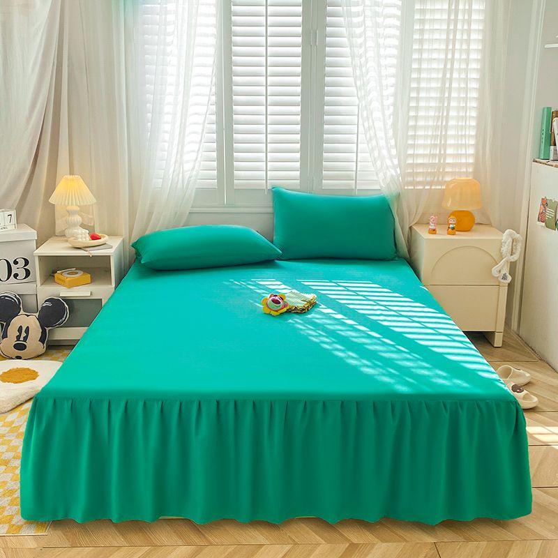 New Solid Color Sanding Bed Skirt Pillowcase Three Piece Set of Seasonal Universal Bed Covers Anti Slip Dustproof Sheets Bedding