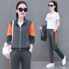 Fashion Colorblock Open Cardigan Women Two Piece Sport Set Slim Fit Long Sleeve Casual Activewear Korean Style Workout Suit