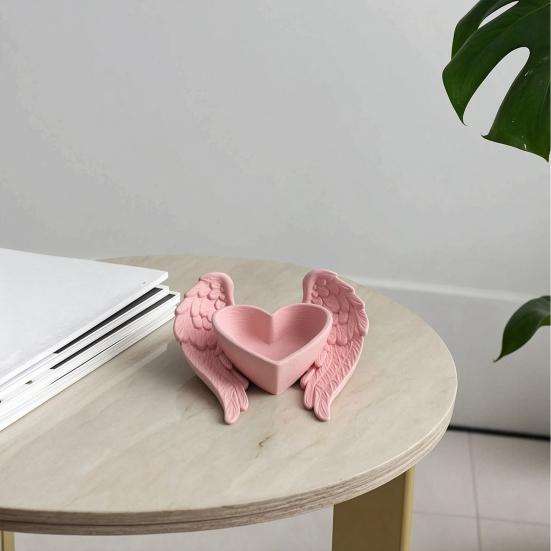 3D Printed Heart Storage Box Angel Wing Jewelry Holder Trinkets Keys Dish Container Organizer Tray Home Office Desktop Decoration Ornament