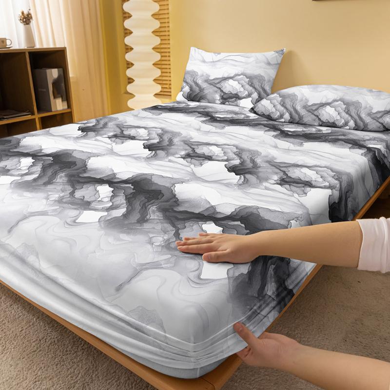 Modern Printed Fitted Sheet Soft Matte Bed Cover Breathable Bedding for Comfortable Sleep Excluding Pillowcases