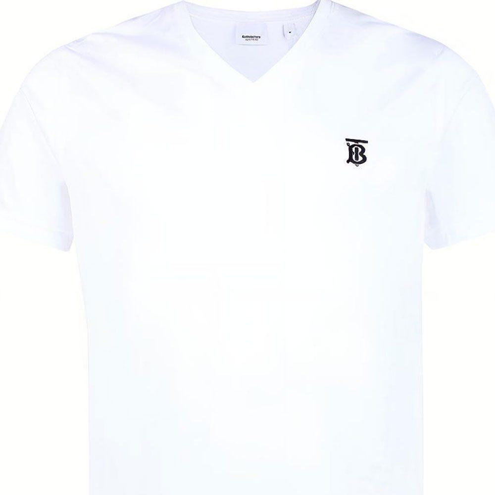Burberry T Shirts Men's White V Neck Moderate Straight Fit 80172581