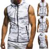 Sommer Herren Gym Fitness Camouflage Mesh Kapuzenpullover mit Reißverschluss Ärmelloses Kapuzen-Tanktop