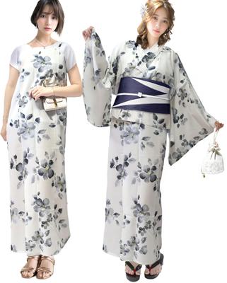 Aletta Domani Yukata Set Reversible Easy To Classic Floral Perfect for Fireworks Festivals and Summer Festivals Set, 2-Piece (Yukata, Obi), Two-Piece,