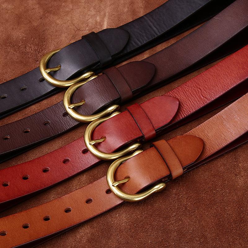 Retro Washed Matte Old First Layer Cowhide Belt Men'S Genuine Leather Brass Buckle Simple Casual Jeans Belt Men