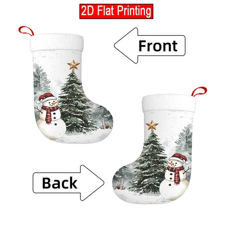 Christmas Decoration Fireplace Hanging Stocking 1pc Snowman & Christmas Tree Stocking-Shaped Holiday Decoration - White