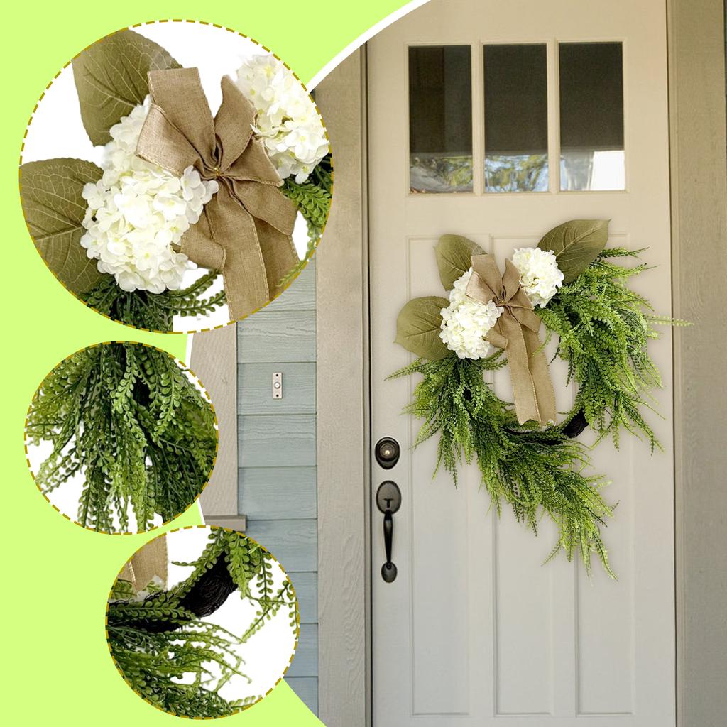 Rustic Hydrangea Flower Wreath Hanging Decoration, Home Decor, Bowknot Wall Hanging Wreath For Doors.