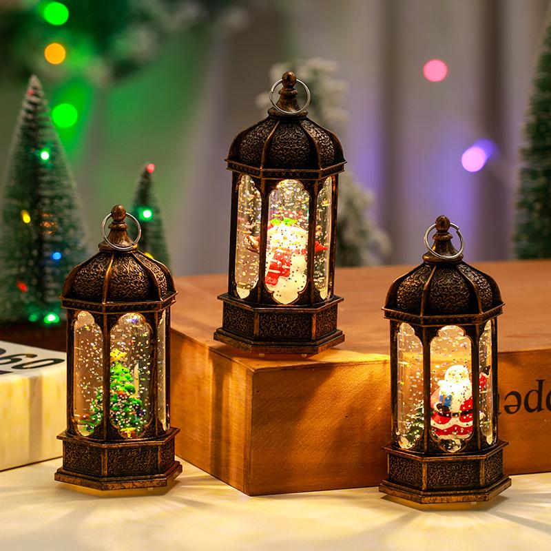 Christmas Decoration Christmas Wind Lantern Retro Hexagonal Wind Lantern Water-filled LED Christmas Night Light Christmas Ornaments Gifts