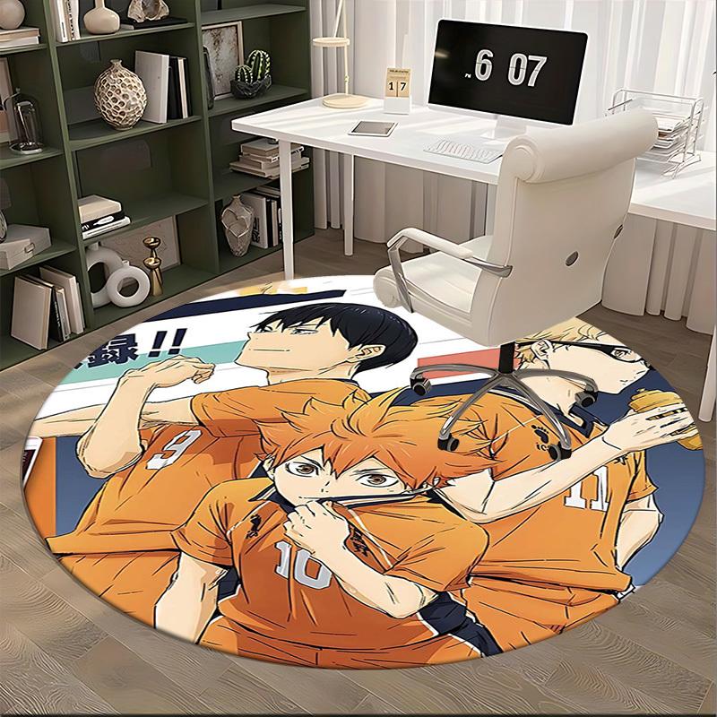 1pc Haikyuu!! Anime Round Carpet Office Chair Mat, AntiSlip Rug with ICS Logo Design for Home Decor, Gaming Room