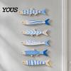 Decorative Fish Scale Wall Hangings 6Pcs/Set Wooden Decor, Beach House Decoration, Blue And White Wood Ornaments Coastal Art for Home Living
