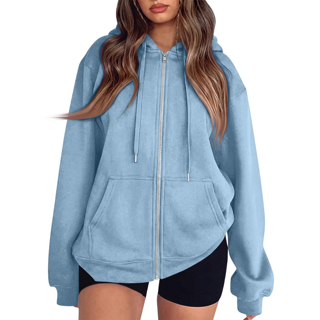Women's Long Sleeve Color Hooded Sweatshirt Casual Pullover Top