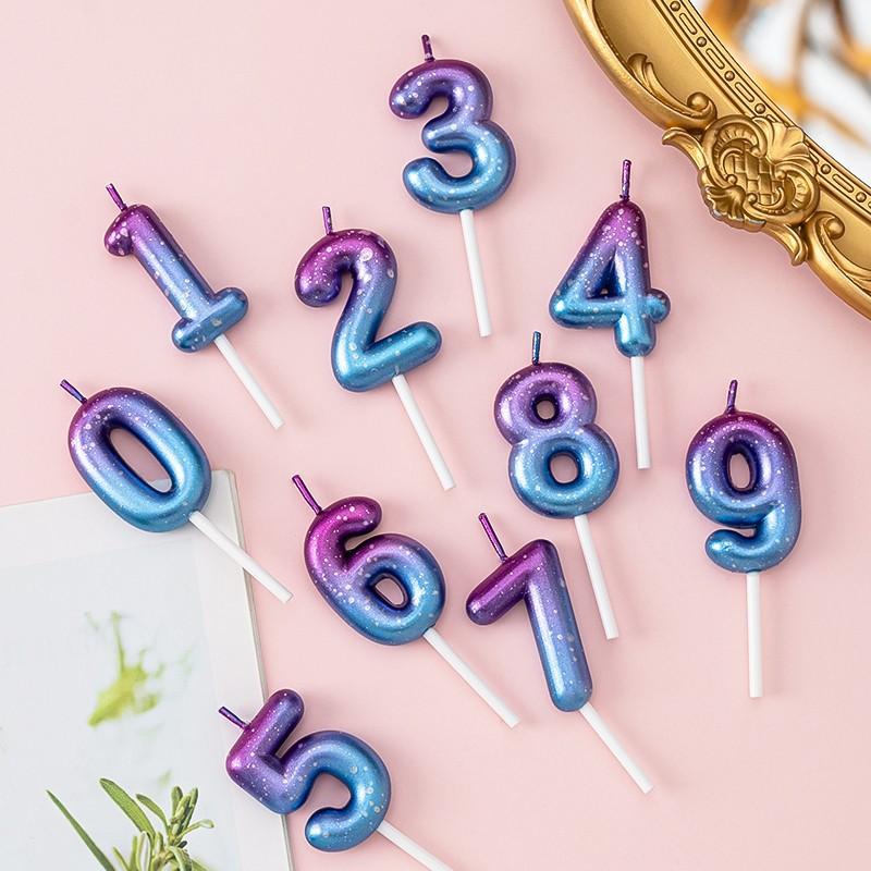 Ins Galaxy Gradient Digital Birthday Candle Ornament Pink Blue Purple Layout Party Cake Baking Plug-in Card