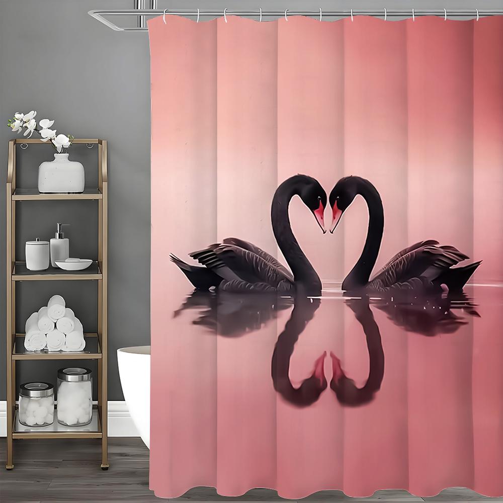 

Розовая шторка для душа «Черный лебедь», Декоративная шторка для ванной комнаты, Водонепроницаемая шторка для душа с крючками 90*180cm
