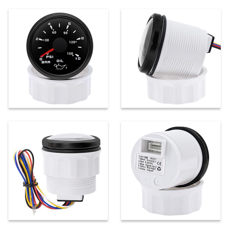 Digital Pointer Oil Pressure Gauge 7 Color Oil Pressure Meter Indicator with 0-10Bar Oil Pressure Sensor for Marine Yacht Boat