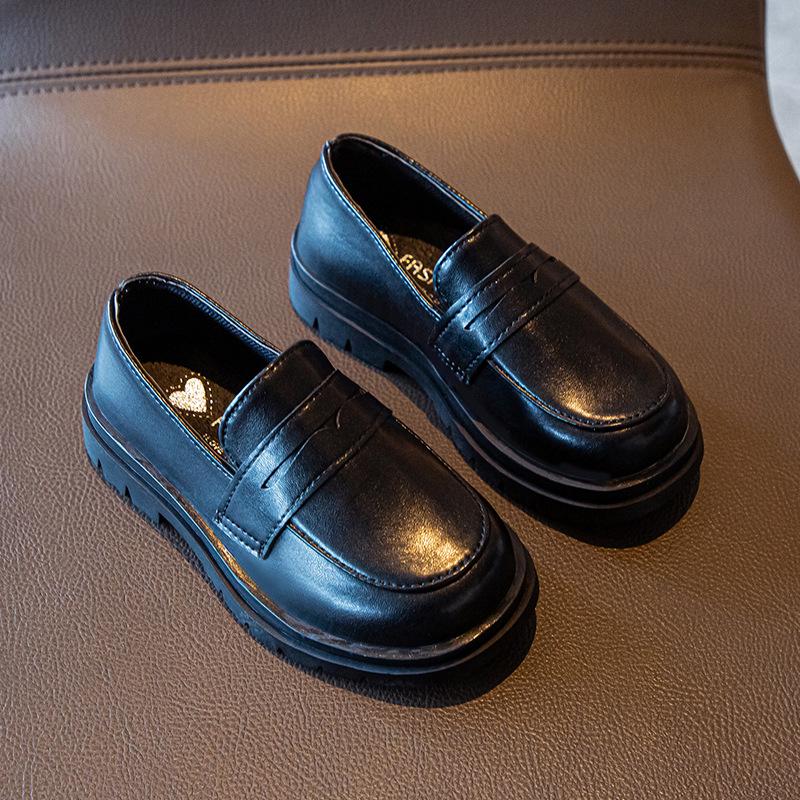 Children's Black Leather British-Style Retro Princess Shoes for Spring & Autumn 2025