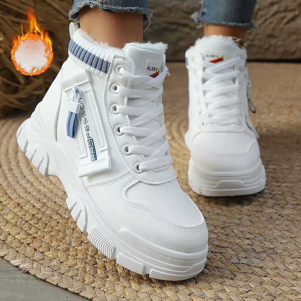 2025 Vinter Dame Gå Høye Topper Plysj Tykke Varme Sneakers Dame Komfortable Snøresko Platformsko Dame Zapatos De Mujer
