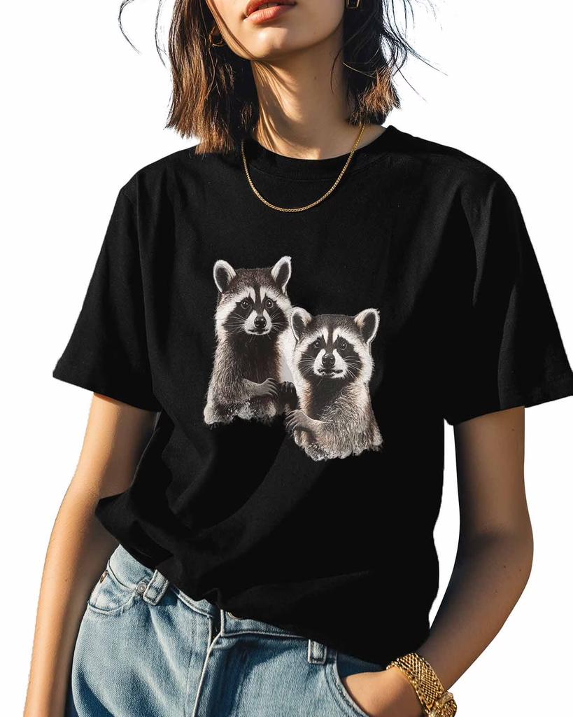Waschbär Spaß T-Shirt Amerikanisch Retro Trendig Materialfusion Niedliches Haustier Multi-Stil Herren- und Damen- Lustiges und Humorvolles T-Shirt