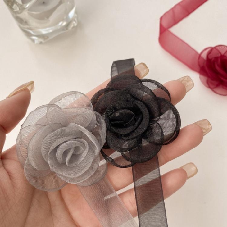 Soft Flower Tie Cravat Necklace Wedding Jewelry Gift for Women Teens Girls