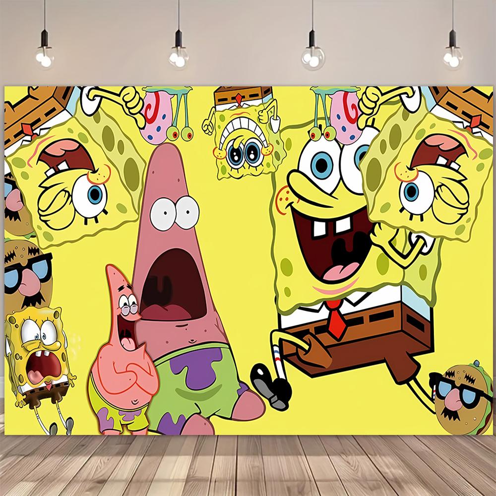 SpongeBob Party Background, Banner with Underwater Adventure Theme, Children's Party Decoration, Photography Background