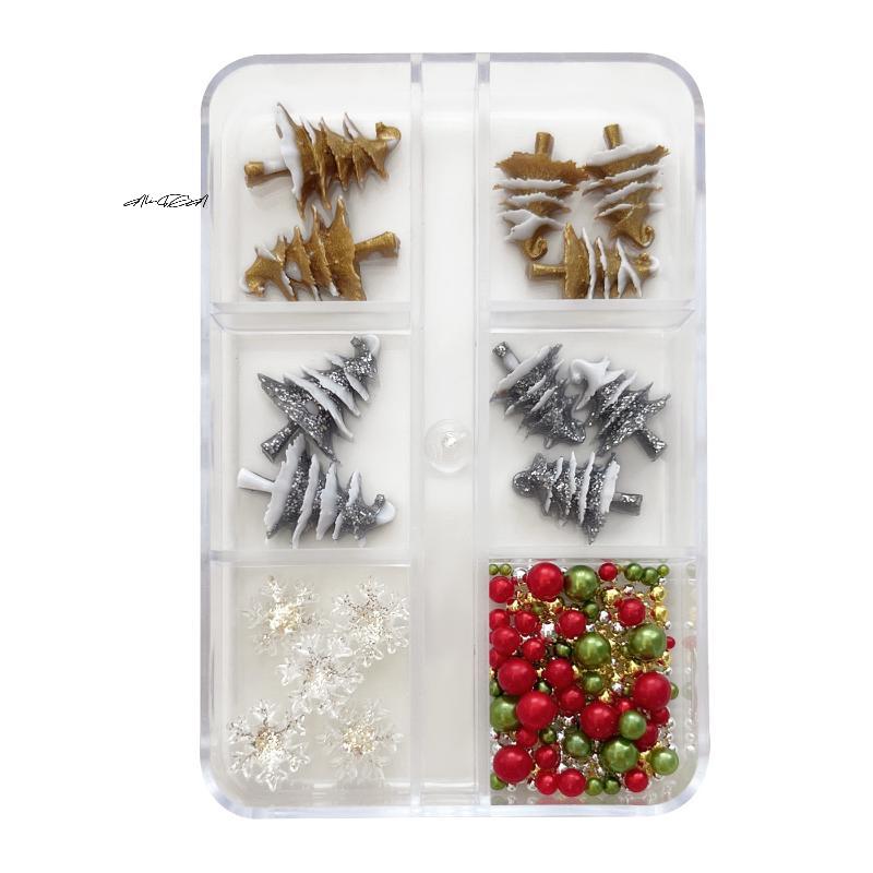 Christmas Colorful Resin Nail Decoration Accessories DIY Nail Glamour Christmas Tree Snowflakes Design Stereoscopic for Salon