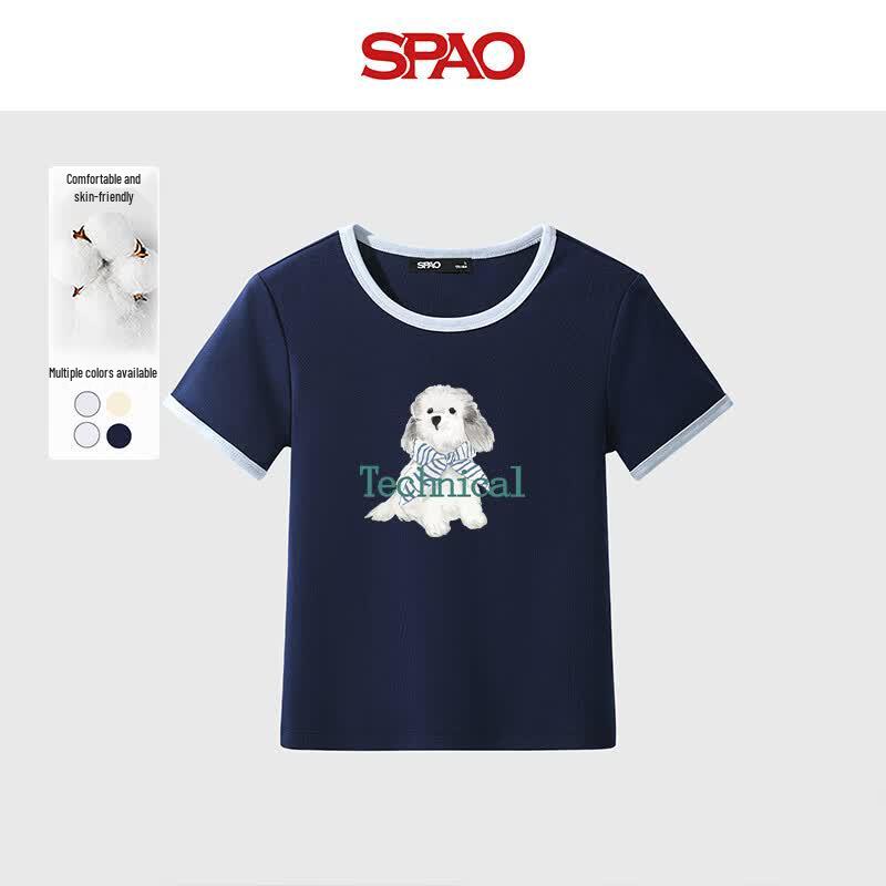 SPAO Women s Preppy Colorblock Dog Print T-shirt S