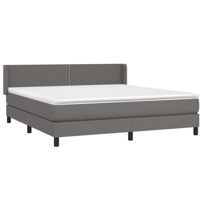 3130737 vidaXL Lit à sommier tapissier avec matelas Gris 180x200 cm Similicuir