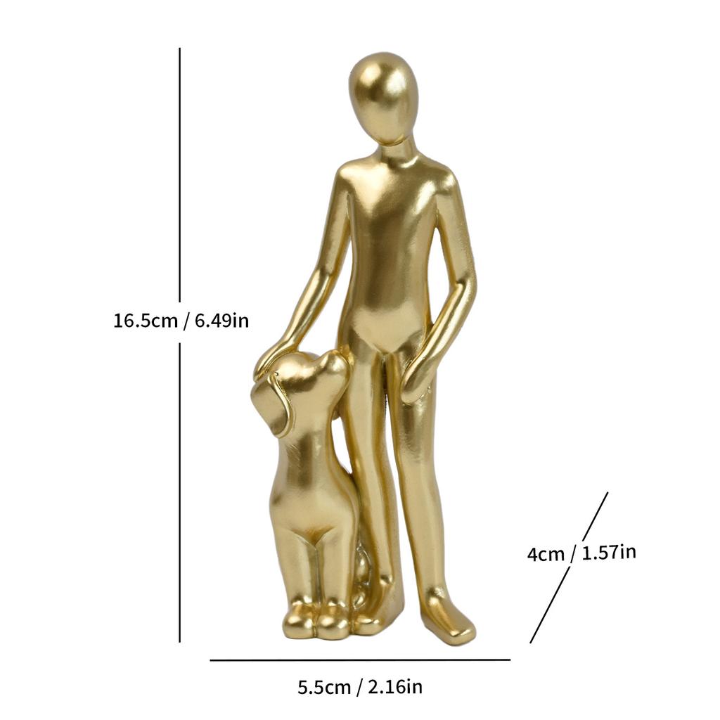 Pet Sculpture Home Decor Cute Man and Dog Statue Decoration Office Living Room Bedroom Home Memory Gifts for Pet Lovers