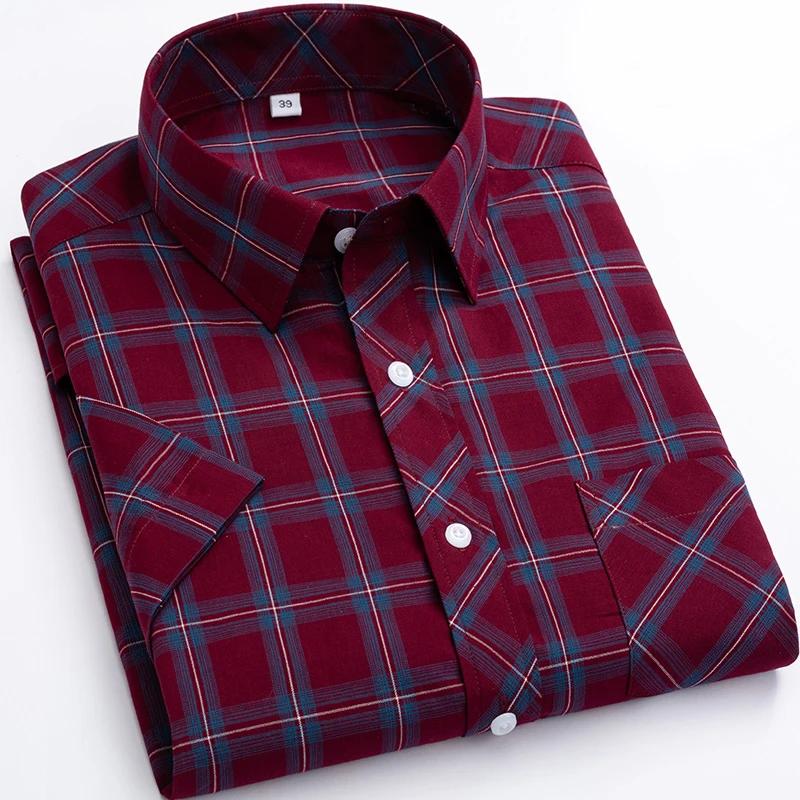 2026 Summer Thin Plaid  Men's Shirts Short Sleeve  Plus Size Cotton Soft Comfortable Young Casual Social Shirt Clothing