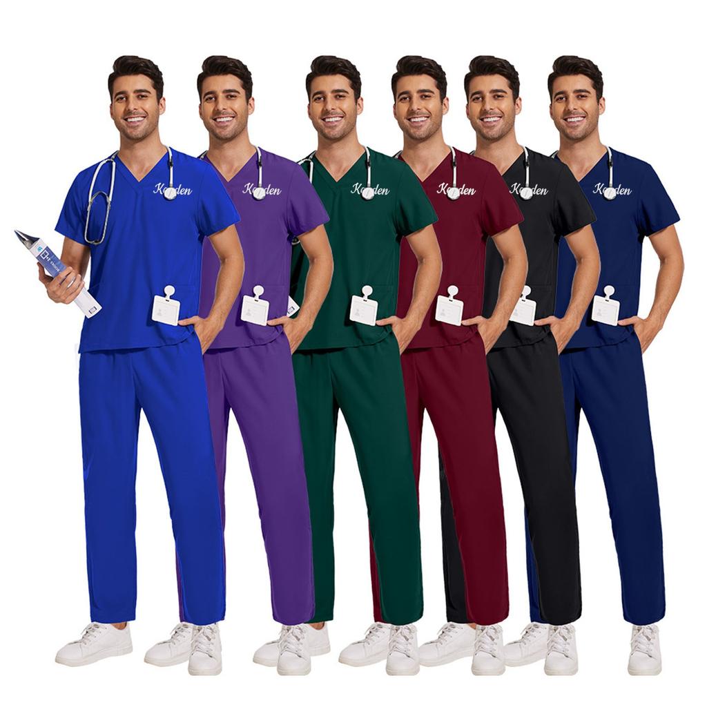 Personalized Custom Embroidered Text Unisex V-neck Solid Color Quick-drying Fabric Thin Clinic Work Clothes Hand-washing Clothes Clothes