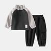 Boys Simple Fashion Tracksuit Set Stand Collar Sweatshirt and Jogger Pants 2 Piece Outfit for Kids