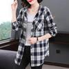 Koszula Damska Bawełniana z Kapturem w Kratę z Długim Rękawem Top Luźna Peplum Casualowa Kurtka Koszulowa z Długim Rękawem