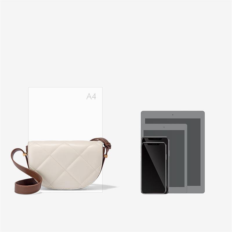 Spring Women'S Saddle Bag Messenger Bag Leather Semi-Round Broadband Shoulder Cowhide Women'S Bag Contrasting Color Trend