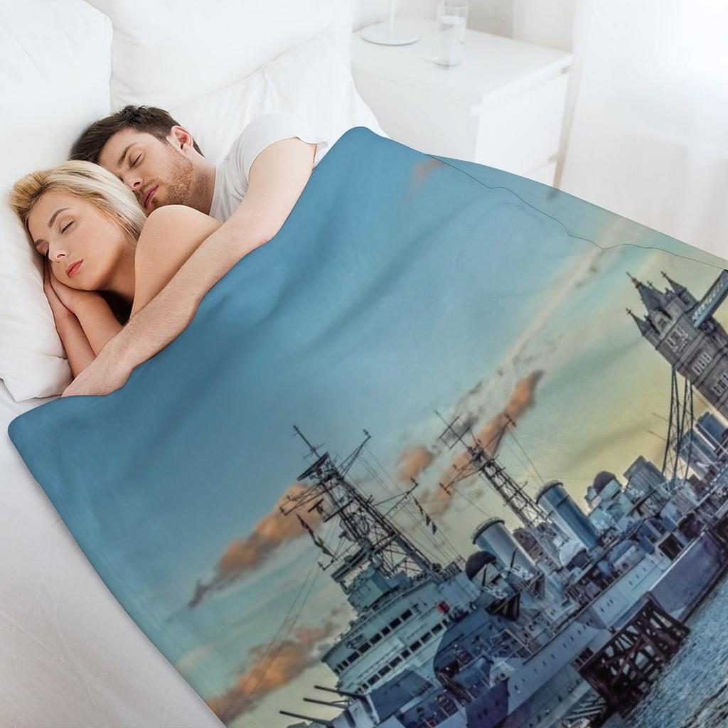 #321 HMS Belfast and Tower bridge in London Throw Blanket Hair for winter Polar Single Blankets
